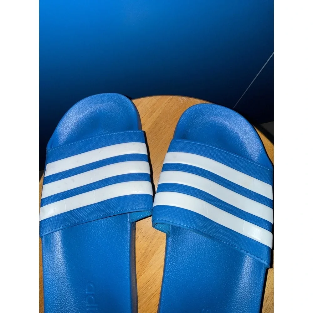 Adidas Adilette Slides Blue White Stripes Mens 11 Sandals